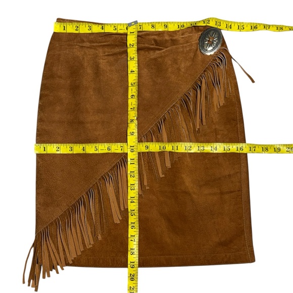 Vintage Western Cognac Brown Suede Fringe Skirt genuine Leather Silver Concho - Picture 4 of 7
